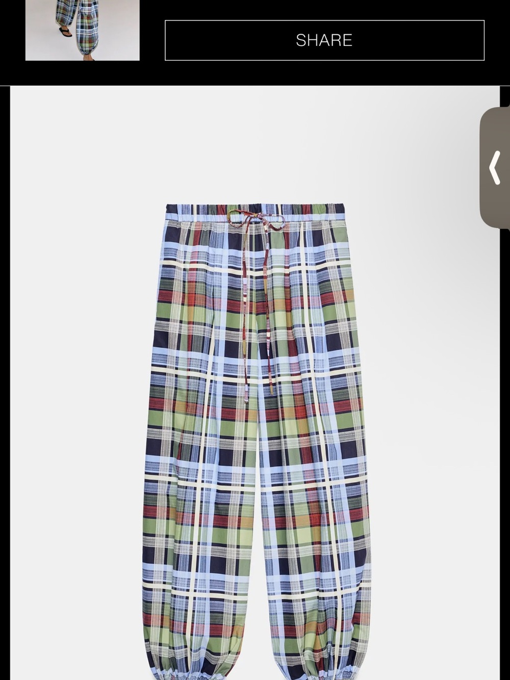 ***ISO NOT SELLING*** Plaid ZARA Plaid Balloon Elastic-Waist Drawstring Pants